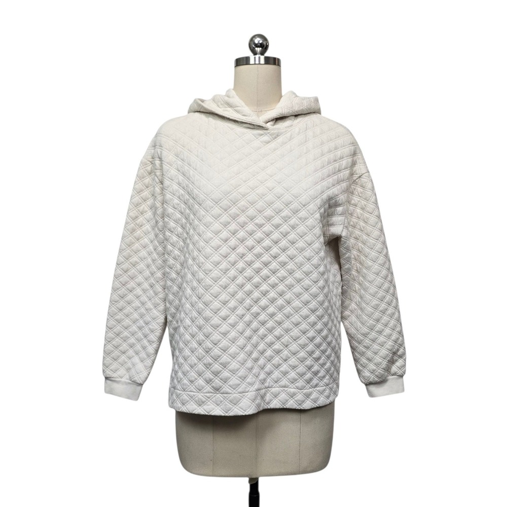 Madewell Womens Quilted Hoodie Sweatshirt Oatmeal Cream Diamond Quilt Size XS
